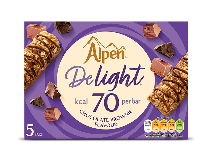 Alpen Delight bars chocolate brownie product pack