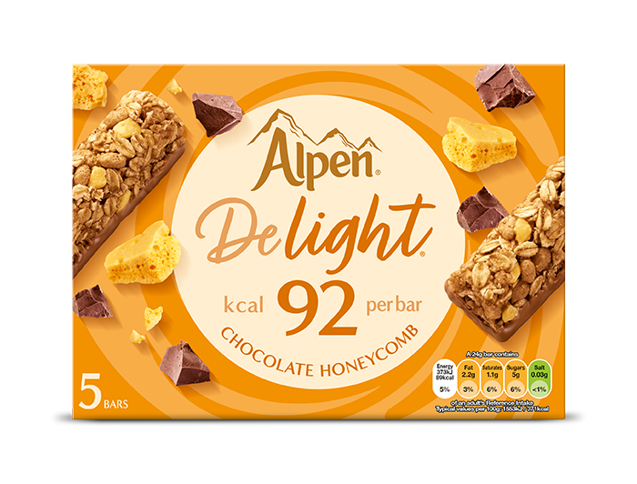 Alpen Delight bars chocolate honeycomb product pack