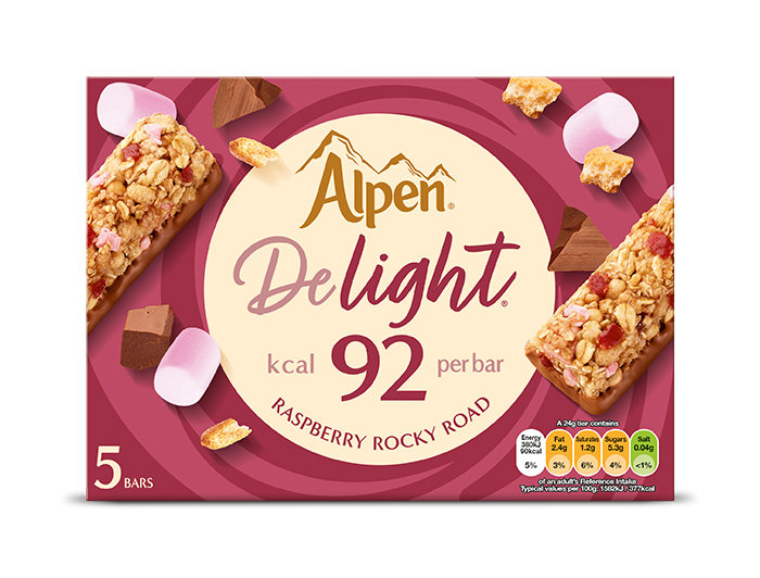 Alpen Delight bars raspberry rocky road product pack